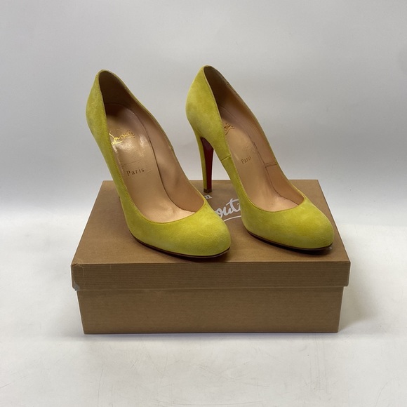 Christian Louboutin Ron Ron Suede lime green / Anis round toe high heeled pumps - Picture 2 of 16
